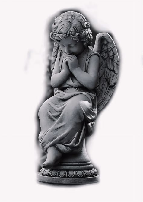 Angel Praying Statue, Praying Angel Tattoo, Cherub Angel Tattoo, Angels Praying, Angle Tattoo, Beginner Tattoos, Statue Tattoo, Praying Angel, Wings Drawing