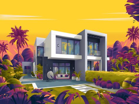 Twin House by muhammed sajid on Dribbble House Design Inspiration, Googie Architecture, House Cartoon, Cartoon House, Building Illustration, Low Poly Art, House Illustration, Cover Ideas, Graphic Wallpaper