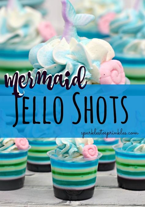 Mermaid Jello Shots Mermaid 40th Birthday Party, Mermaid Party Color Scheme, Mermaid Party Adult, Mermaid Tablescape, Mermaid Jello, Adult Mermaid Party, Mermaid Festival, Aurora Birthday, Apple Fries