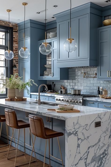 Looking to refresh your kitchen with a splash of color? Discover the 24 best blue kitchen design ideas to inspire you! From serene navy tones to vibrant cobalt accents, these ideas will help you create a stylish and inviting culinary space. 💙🍽️ #BlueKitchen #KitchenDesign #Kitchencolor Kitchen Open Concept, Blue Kitchen Designs, Blue Interiors, Blue Kitchen Cabinets, Blue Cabinets, Blue Accent, Coastal Kitchen, Kitchen Farmhouse, Blue Kitchen