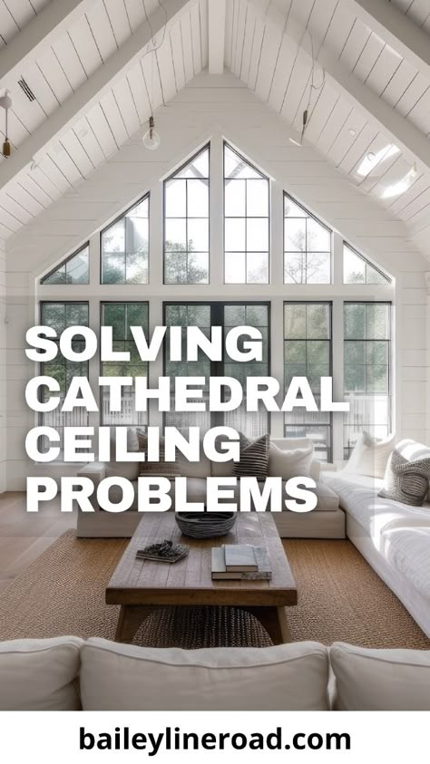 Vaulted or cathedral ceilings can be beautiful, but they can also be troublesome when they form internal condensation. Learn the fix here. 🛠️ Cathedral Ceiling Windows Living Room, Cathedral Ceiling Staircase, Vaulted Ceiling Great Room And Kitchen, Small Cathedral Ceiling Living Room, Cathedral Ceiling With Dormer Windows, 2 Story Cathedral Ceiling Living Room, Cathedral Ceiling Living Room Chandelier, Vaulted Ceiling With Windows, Farmhouse Cathedral Ceiling