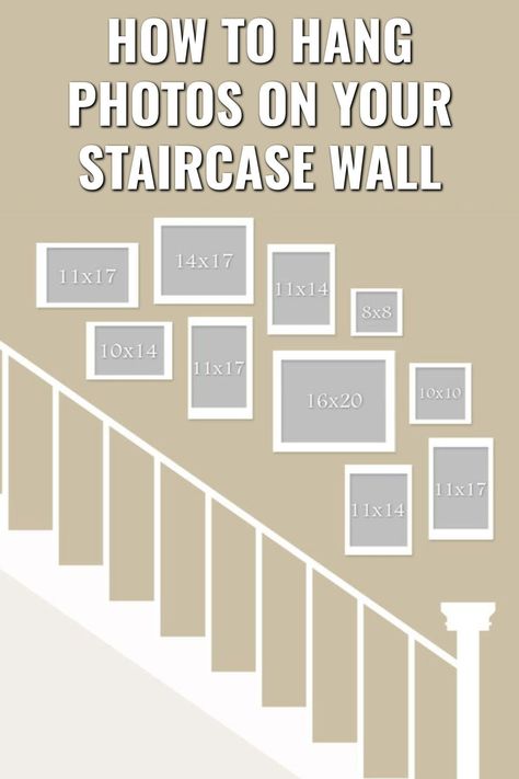 How To Hang Photos On your Staircase Wall Staircase Wall Frames Ideas, Photo Gallery Stairs, Photos Stairs Wall, Picture Frames On Staircase Wall, Gallery Wall For Staircase, Art Wall Stairs, Picture Staircase Wall, Photos In Stairwell Wall Ideas, Gallery Wall On Staircase