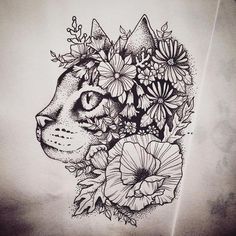 Beautiful cat covered with flowers tattoo design. Color: Black. Tags: Best, Beautiful Tiki Tattoo, Tier Tattoo, Tattoo Dotwork, Kunst Tattoos, Bull Tattoos, Cat Tattoos, Hawaiian Tattoo, Cat Tattoo Designs, Horse Tattoo