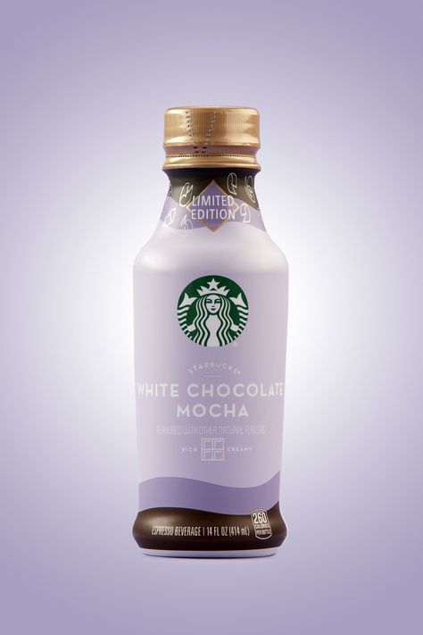 Starbucks Ready-to-Drink White Chocolate Mocha Latte | POPSUGAR Food Starbucks Drinks White Mocha, Starbucks Packaging, White Chocolate Mocha Syrup, Cafe Mocha Recipe, Starbucks White Chocolate, Peppermint Mocha Recipe, Vanilla Frappuccino, Mocha Drink, Starbucks Mocha