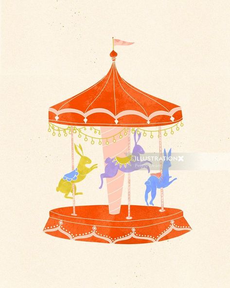 Rabbit carnival carousel Carousel Drawing, Carnival Carousel, Floral Lettering, The Pigeon, Animal Art Prints, Horse Illustration, Creative Block, Whimsical Illustration, Floral Artwork