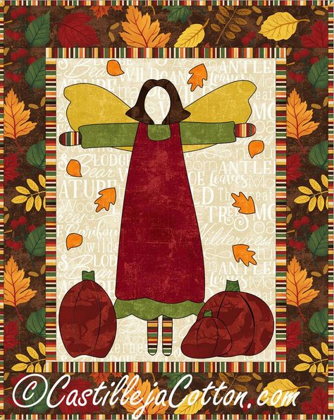 Angel Quilt, Pumpkin Quilt Pattern, Autumn Quilts, Garden Angel, Fall Quilt Patterns, Wall Quilt Patterns, Fish Quilt, Northcott Fabrics, Cottage Quilt