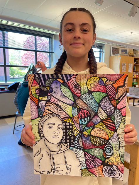 Neurographic Art Self Portraits | Ms. Amsler's Artroom Best Art Projects For Elementary, Ela Art Projects, Middle School Art Club, Art Self Portraits, Amsler's Artroom, Auto Portrait, October Lessons, Collaborative Mural, Art Handouts