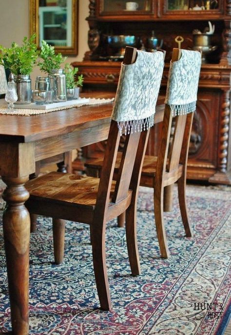 s 12 ways to revamp your dining room chairs before the holidays, Hang a cover to add color to wooden chairs Dining Chair Makeover, Chair Back Covers, Dining Room Chair Covers, Diy Dining, Dining Room Chair, Dining Chair Covers, Chair Makeover, Cafe Chairs, Diy Chair