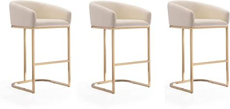 Amazon.com: Manhattan Comfort Louvre Mid Century Modern Home Kitchen Counter Bar Stool, Set of 3, Cream : Home & Kitchen Kitchen Counter Bar Stools, Mid Century Modern Bar, Manhattan Comfort, Metal Bar Stools, Chic And Elegant, Modway Furniture, Modern Bar Stools, Counter Height Stools, Counter Bar Stools