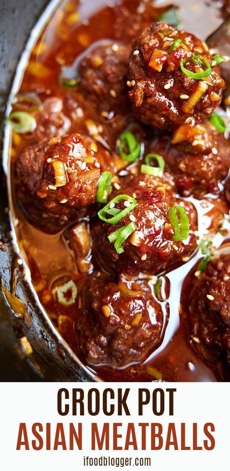 Asian meatballs, cooked in a Crock Pot, tender, juicy and delicious. | ifoodblogger.com Crock Pot Asian, Craving Tasty, Asian Meatballs, Crock Pot Meatballs, Mapo Tofu, Crockpot Dishes, Crockpot Recipes Slow Cooker, Crock Pot Cooking, Asian Cooking