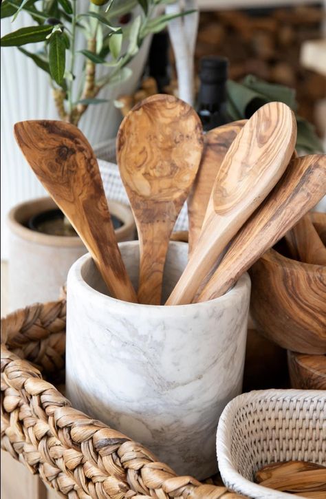 Marble Utensil Holder, Decor Tray, Unique Marble, Wooden Kitchen Utensils, Rustic Aesthetic, Marble Finish, Wooden Spatula, Branch Design, Wood Spoon