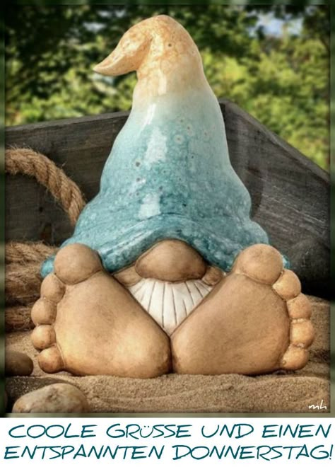 Beach Gnome, Garden Gnomes Statue, Air Dry Clay Projects, Gnome Statues, Clay Stuff, Pottery Handbuilding, Clay Crafts Air Dry, Garden Pottery, Hand Built Pottery