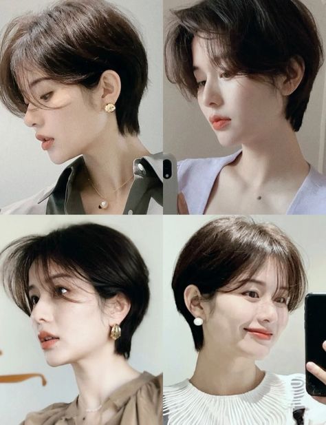 Korean Pixy Haircut, Short Hair For Flat Hair, Tomboy Haircut For Round Faces, Short Haircut Japanese, Pixie Cut Korean Style, Tomboy Short Haircut, Tomboy Pixie Haircut, Short Haircut Korean, Korean Tomboy Haircut