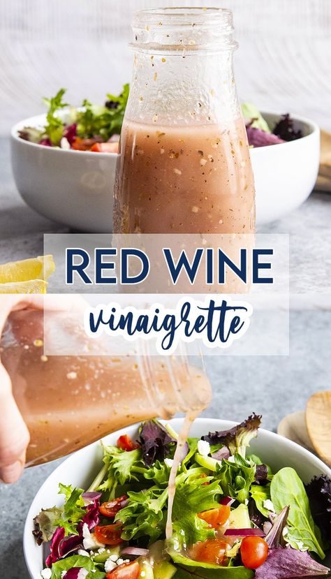 This Red Wine Vinaigrette Dressing is a super versatile, super easy homemade salad dressing. It tastes delicious on your favorite salads, pasta salads, vegetables, and sandwiches. Red Wine Vinegar Dressing, Tomato Salad Dressing, Easy Homemade Salad Dressing, Herb Vinaigrette, V8 Juice, Delicious Salad Dressings, Vegetarian Salad, Different Salads, Healty Dinner