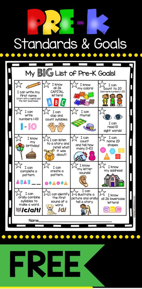 My kindergarten incentive kit has been such a hit, I went ahead and created one for my Pre-K friends. We all know as teachers that the standards drive our instruction, but getting our students exci… Goals Chart, Preschool Assessment, Preschool Prep, Goal Charts, Kindergarten Prep, Playbased Learning, Kindergarten Readiness, Daycare Ideas, Education Activities