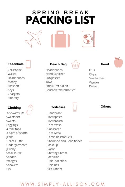 This is the ultimate spring break packing list that is for everyone including college students, family, and kids. Whether you're going to California, Arizona, or Mexico this packing list is for you.Ultimate list that includes outfit, destination ideas, and packing list. #springbreak #springbreakpackinglist #beachspringbreakpackinglist School Trip Packing, Camping Trip Packing List, Business Trip Packing List, Spring Break Packing List, Spring Break Packing, Japan Packing List, Abroad Packing List, Trip Essentials Packing Lists, Bali Outfit