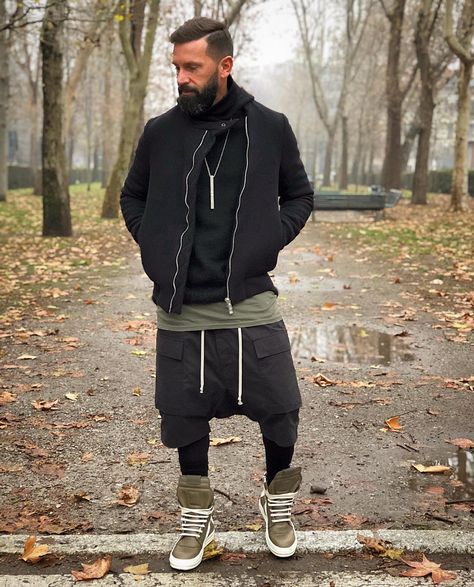 Rick Owens Geobasket Outfit, Rick Owens Drkshdw Outfit, Geobasket Outfit, Drkshdw Outfit, Rick Owens Shorts, Rick Owens Geobasket, Sarouel Pants, Fitness Tattoo, Tattoo Man