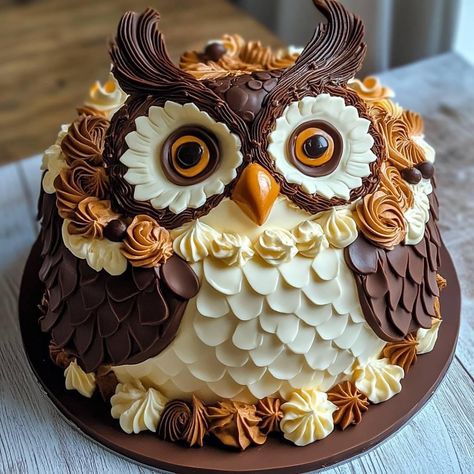 Owl Cake Birthday Buttercream, Beautiful Fall Cakes, Owl Cake Ideas, Fox Cake Ideas, Turkey Cake Ideas, Decorated Cakes Ideas, Awesome Birthday Cakes, Scarecrow Cake, Thanksgiving Cakes Decorating