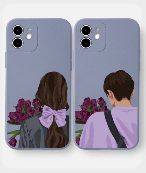 Couple Phone Cases Aesthetic Diy, Cute Mobile Cover Painting Ideas, Couple Mobile Covers, Phone Case Painting Ideas Aesthetic, Aesthetic Phone Cover Painting, Couple Phone Cases Aesthetic, Mobile Case Diy, Case Iphone Couple, Disney Drawing Tutorial