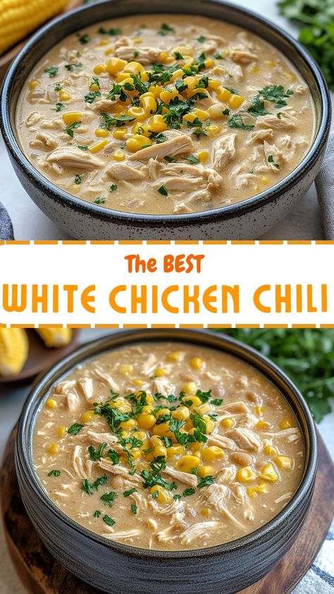 The BEST White Chicken Chili recipe Best White Chicken Chili Recipe, White Chicken Chili Soup, Hearty Winter Soups, White Chili Chicken, Chicken Chili Recipe Easy, Chicken Salad With Avocado, Creamy White Chicken Chili Recipe, Chili Soup Recipe, Chili Chicken Recipe