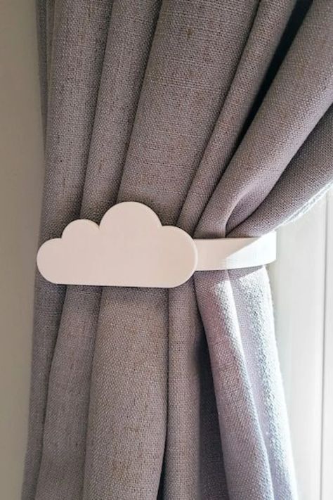 Cloud Theme, Cute Curtains, Clouds Nursery, Curtain Holdbacks, Cloud Shape, Nursery Room Design, Baby Room Inspiration, Nursery Room Inspiration, Nursery Baby Room