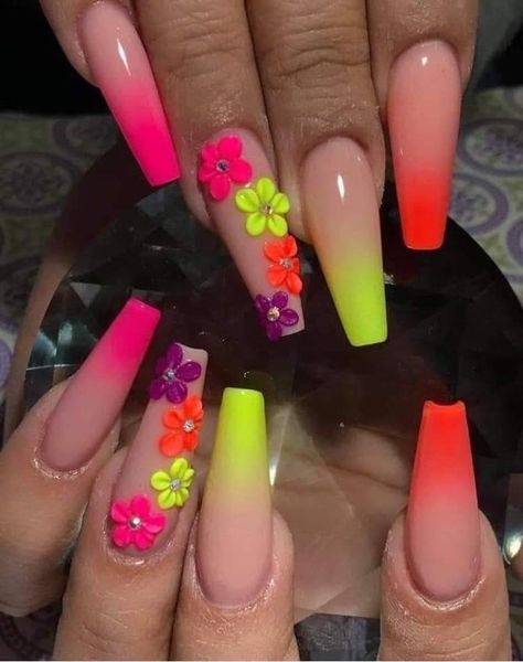 Neon Acrylic Nails, Dope Nail Designs, Long Acrylic Nails Coffin, Polish Colors, Summer Acrylic Nails, Neon Nails, Spring Nail, Hot Nails, Luxury Nails