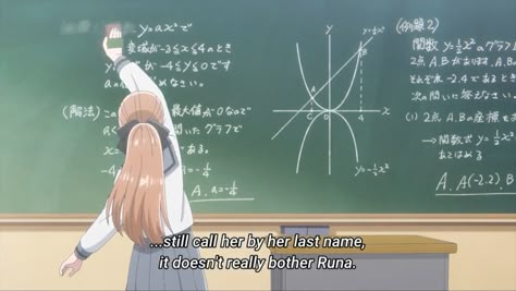 Runa Sasaki erasing the blackboard Lecture: quadratic functions Anime: My Love Story with Yamada-kun at Lv999 Anime Math Aesthetic, Pink Math Aesthetic, Math Anime, Nerd Aesthetic, Yamada Kun To Lv999, Quadratic Functions, Oc Design Ideas, Motivation To Study, Oc Design