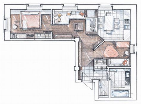 l shaped house plans L Shaped Apartment Layout, L Shaped Apartment Building, Modern Farmhouse Floors, L Shaped House Plans, Small Farmhouse Plans, Garage Apartment Floor Plans, Modern Farmhouse Floorplan, Shaped House, L Shaped House