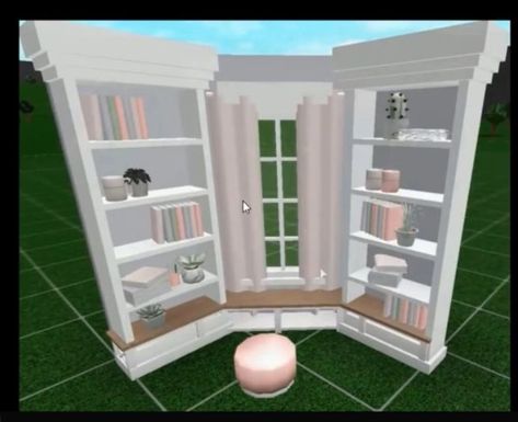 Bloxburg Seating Area Ideas, Bloxburg Bookcase Ideas, Space Fillers Bloxburg, Bloxburg Bookshelf Ideas, Bloxburg Space Fillers, Bloxburg Library, Bloxburg Building Hacks, Aesthetic Bloxburg, Building Hacks