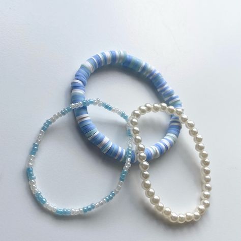 Blue Bracelet Set - New Teen Jewelry :) Blue Preppy Bracelet Ideas, Set Of Bracelets Jewelry, Blue Preppy Bracelets, Bracelet Ideas Sea Beads, Seed Glass Bead Bracelet, Small Beads Bracelets Ideas, Blue Bead Bracelet Ideas, Flat Beads Bracelets Ideas, Cute Summer Bracelet Ideas