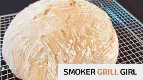 Pit Boss Crusty Artisan No-Knead Bread Traeger Bread Recipes, Cooking On A Pellet Grill, Pellet Grill Bread Recipes, Smoker Bread Recipes, Bread On The Smoker, Traeger Bread, Smoker Bread, Smoked Bread, 4 Ingredient Bread