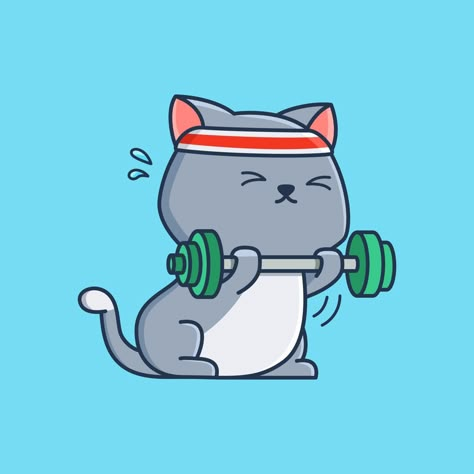 Cat Workout, Outfit Cartoon, Cat Gym, Sports Drawings, Cat Work, Cat Exercise, Unique Stickers, Sport Illustration, Cat Cartoon