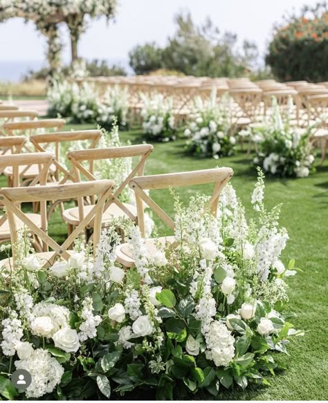 Aisle Floral Arrangements, Aisle Florals, Sage Green Wedding Theme, Garden Wedding Theme, Creating A Garden, Wedding Isles, Aisle Markers, Inside Weddings, Ceremony Florals