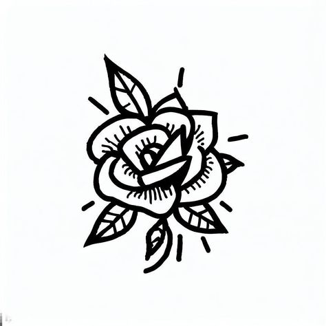 Rose Stick And Poke Tattoo, Shaded Stick And Poke, Rose Stick And Poke, Bold Line Tattoo, Cool Stick And Poke Tattoos, Floral Outlines, Stick And Poke Tattoos, Square Tattoo, Stick And Poke Tattoo