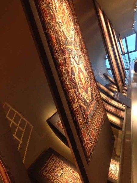 Azerbaijan Carpet Museum’s exhibition display Carpet Showroom Design, Carpet Store Design, Fabric Store Design, Galleries Architecture, Axminster Carpets, Dark Carpet, Carpet Stores, Buying Carpet, Carpet Shops