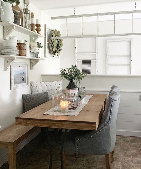 Kitchen Table Attached To Wall, Small Boho Dining Area, Booth Dining Table Small Spaces, Kitchen Table Ideas For Small Kitchen, Mounted Table Kitchen, Wall Behind Kitchen Table Decor, Table Against Wall Dining, Narrow Dining Space, Small Dining Room Bench Seating