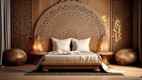 Modern Middle Eastern Interior Design, Islamic Bedroom, Middle Eastern Bedroom, Arabian Bedroom, Ornate Headboard, Bed Top View, Arabic Interior, Bedroom Furniture Modern, Arabic Interior Design