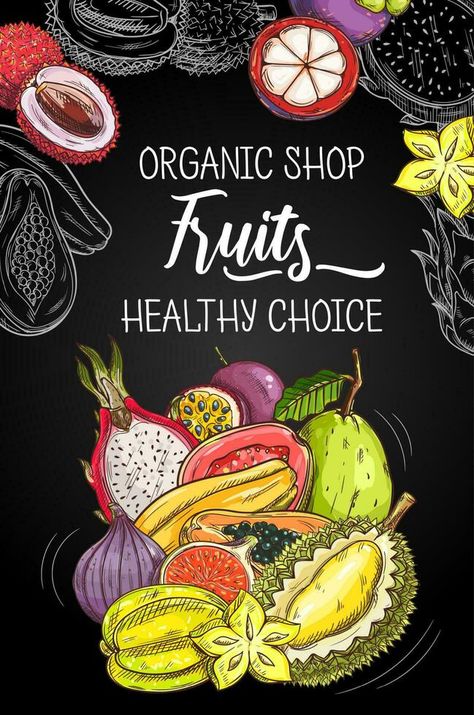 Healthy organic exotic tropical fruits shop poster Fruits Poster Design, Organic Shop Design, Anchor Images, Vegetable Poster, Fruits Poster, Fruit Logo Design, Fruit Poster, Fruit Logo, Shop Poster