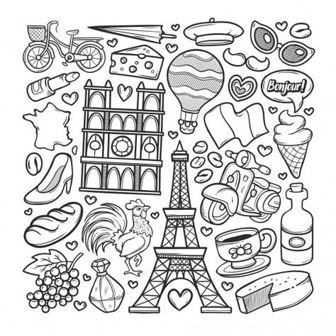 France hand drawn doodle coloring | Premium Vector #Freepik #vector #travel #hand #hand-drawn #doodle Doodle Wall, Sketch Note, Arte Doodle, Doodle Art Flowers, Doodle Art Drawing, Outline Designs, France Drawing, Doodle Coloring, Quilling Paper