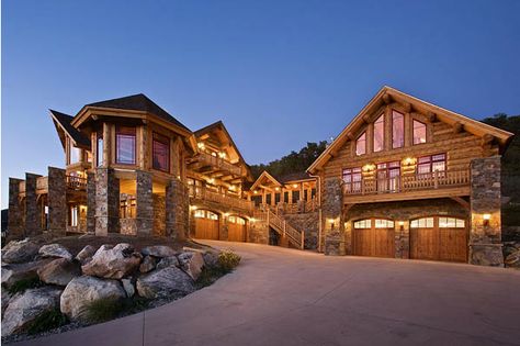 Big Garage with space above Log Home Living, Log Home Floor Plans, Log Home Plans, Lots Of Windows, Stone And Wood, Log House, Steamboat Springs, Log Cabin Homes, Mountain Homes