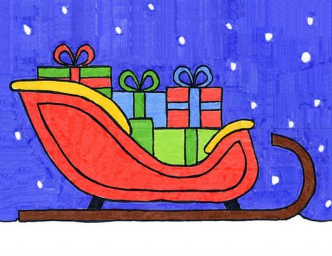 Sleigh Drawing, Christmas Drawings For Kids, Santa Claus Drawing, Easy Christmas Drawings, How To Draw Santa, Winter Drawings, Christmas Sled, Art Projects For Kids, Easy Drawings For Kids