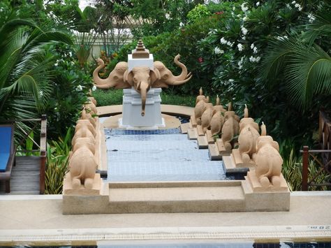 Elephant Fountain | elephant fountain at hotel Elephant Fountain, Oven Fan, On The Plane, Pool Time, Burger King, Last Minute, Last Day, Lion Sculpture, Elephant