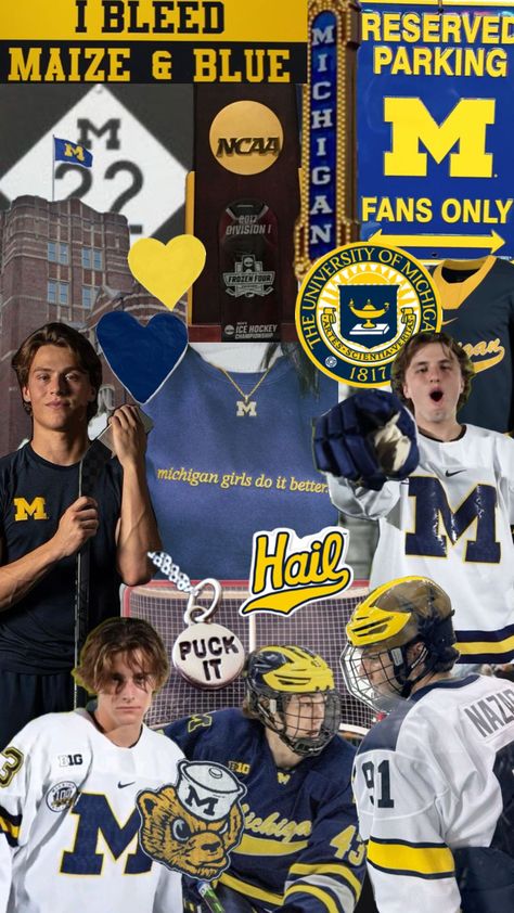 university of michigan hockey! #umich #michigan #hockey University Of Michigan Hockey, Cute Backrounds, Michigan Hockey, College Vision Board, Michigan M, Michigan Girl, College Hockey, Maize And Blue, University Of Michigan Wolverines