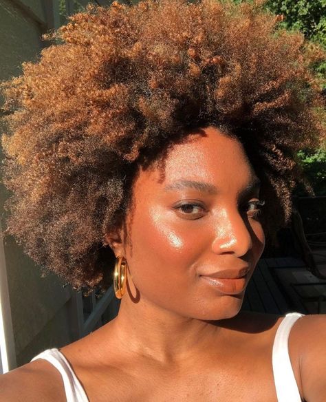 Afro Hair Dye, Glossier Products, Natural Hair Highlights, Dry Natural Hair, Natural Hair Short Cuts, Brown Hair Dye, Afro Textured Hair, Dyed Natural Hair, Honey Blonde Hair