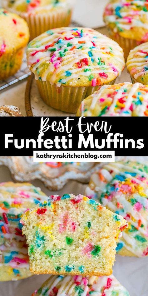 Best Vanilla Funfetti Muffins- Kathryn's Kitchen Funfetti Muffins, Fun Rice Krispie Treats, Gf Cake Recipe, Health Dessert Recipes, Cinnamon Roll Muffins, Vanilla Muffins, Homemade Toffee, Lunchbox Treats, Healthy Muffin Recipes