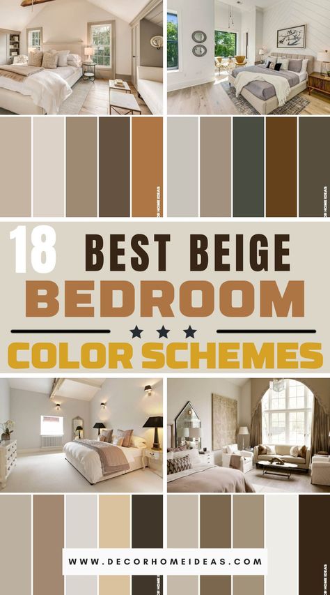 Discover the timeless beauty of beige with these 18 inspiring bedroom color scheme ideas. Dive into the soothing world of beige bliss and create a tranquil and elegant bedroom retreat. Beige Palette Bedroom, Bedroom Inspirations Beige Bed, Master Room Paint Ideas, Taupe Color Bedroom Ideas, Colors That Go With Beige Walls, Beige Room Color Palette, Colours That Go Together Bedrooms, Guest Room Color Scheme Cozy, Beige Wall Color Palette