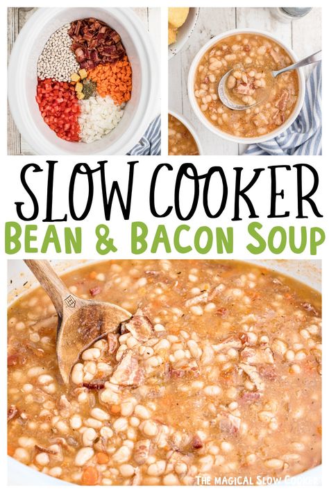 Slow Cooker Bean and Bacon Soup Beans And Bacon Crockpot, Bean And Bacon Soup Crockpot, Crockpot Beans, Beans And Bacon, Magical Slow Cooker, Bean And Bacon Soup, Beans In Crockpot, Small Slow Cooker, Slow Cooker Beans