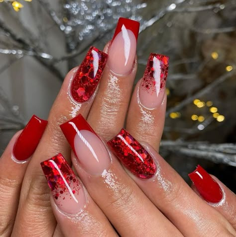 Red Tip Nails, Red Christmas Nails, Red Acrylic Nails, Winter Nails Acrylic, Christmas Nails Acrylic, Acrylic Nails Coffin, Xmas Nails, Square Acrylic Nails, Best Acrylic Nails