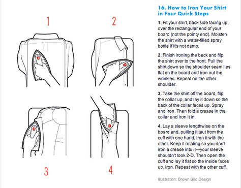 Iron your button-downs like a pro. | 18 Helpful Diagrams To Solve All Your Clothing Woes Iron Clothes, Mode Tips, How To Fold, Men Style Tips, Clothing Care, Household Hacks, Fashion Help, Male Model, Gq