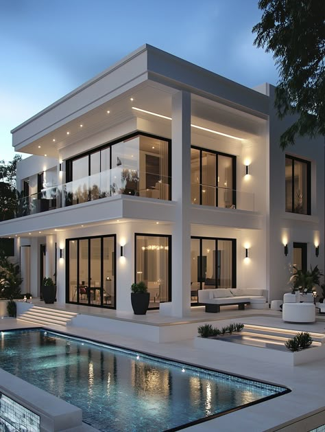 Dream House Asthetics, Cozy Modern House Exterior, Aesthetic House Exterior Modern, Big Modern Mansion, Big Luxury Houses, Dream House Exterior Modern Luxury, Beach Villa Exterior, Modern Houses Exteriors, Modern Mansion Exterior Luxury